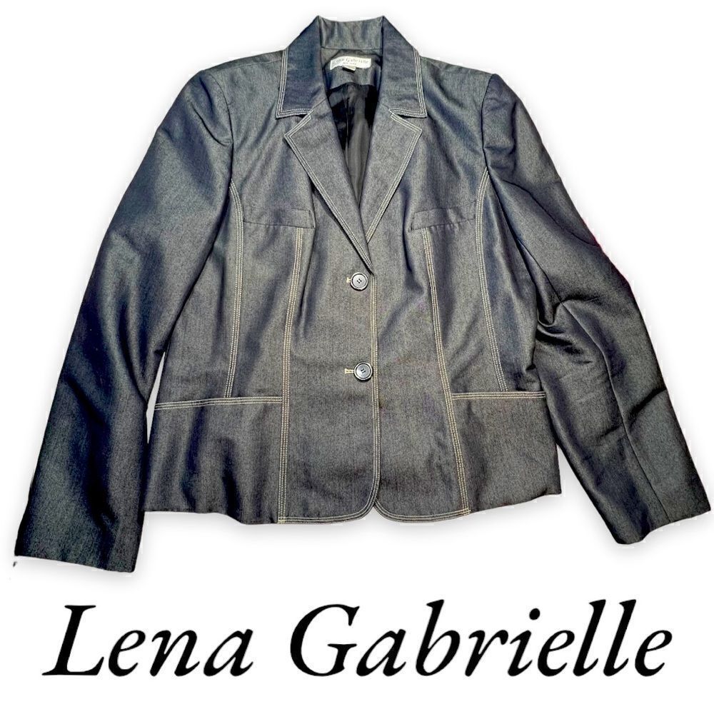 Lena Gabrielle Woman’s Plus Blazer Jacket Grey Denim and Stitched Size 16